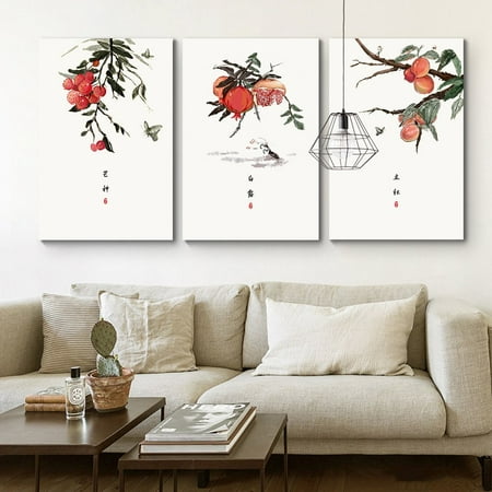 wall26 3 Panel Canvas Wall Art - Start Autumn, White Dew Grain in Ear Chinese Ink Paint Style 24 Solar Terms Series - Giclee Print Ready to Hang - 24
