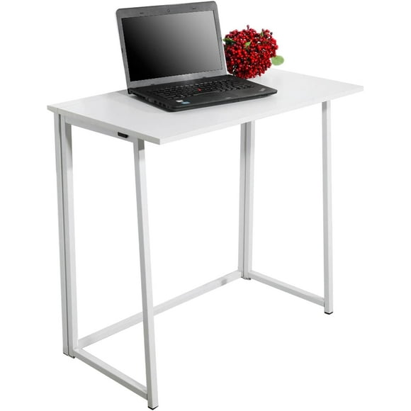 White particleboard with Triamine Steel Tube, Foldable, Computer Desk