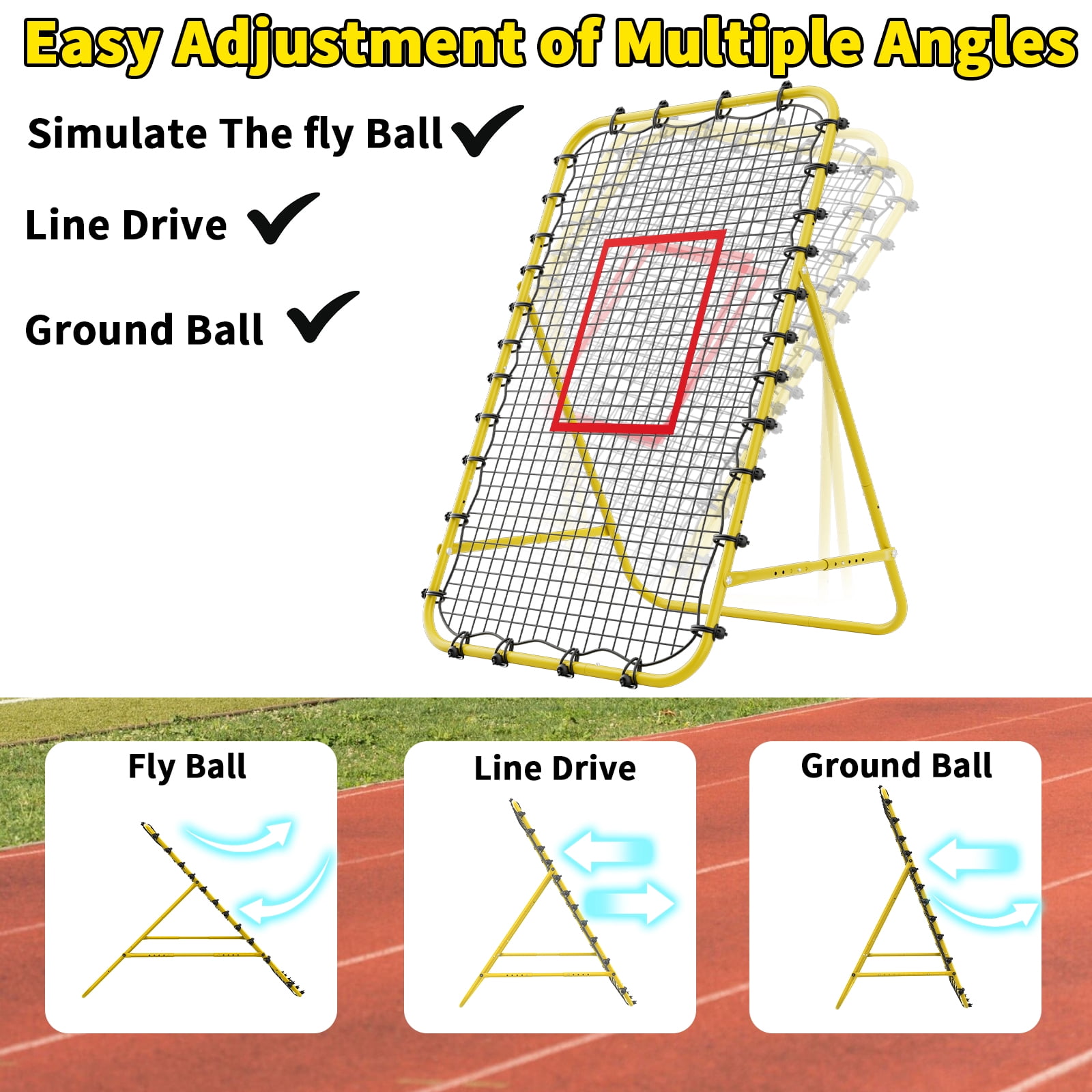 7x4 FT Volleyball Rebounder Net，Ultimate Training Equipment for Volleyball & Lacrosse，Enhanced Bouncing System for Volleying, Bumping, Spiking Drills，Multiple Adjustable Rebound Angles(Yellow)