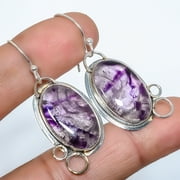 Amethyst Star Gemstone Handmade 925 Silver Plated Earring 2.15" T6, Valentine's Day Gift, Birthday Gift, Beautiful Jewelry For Woman & Girls