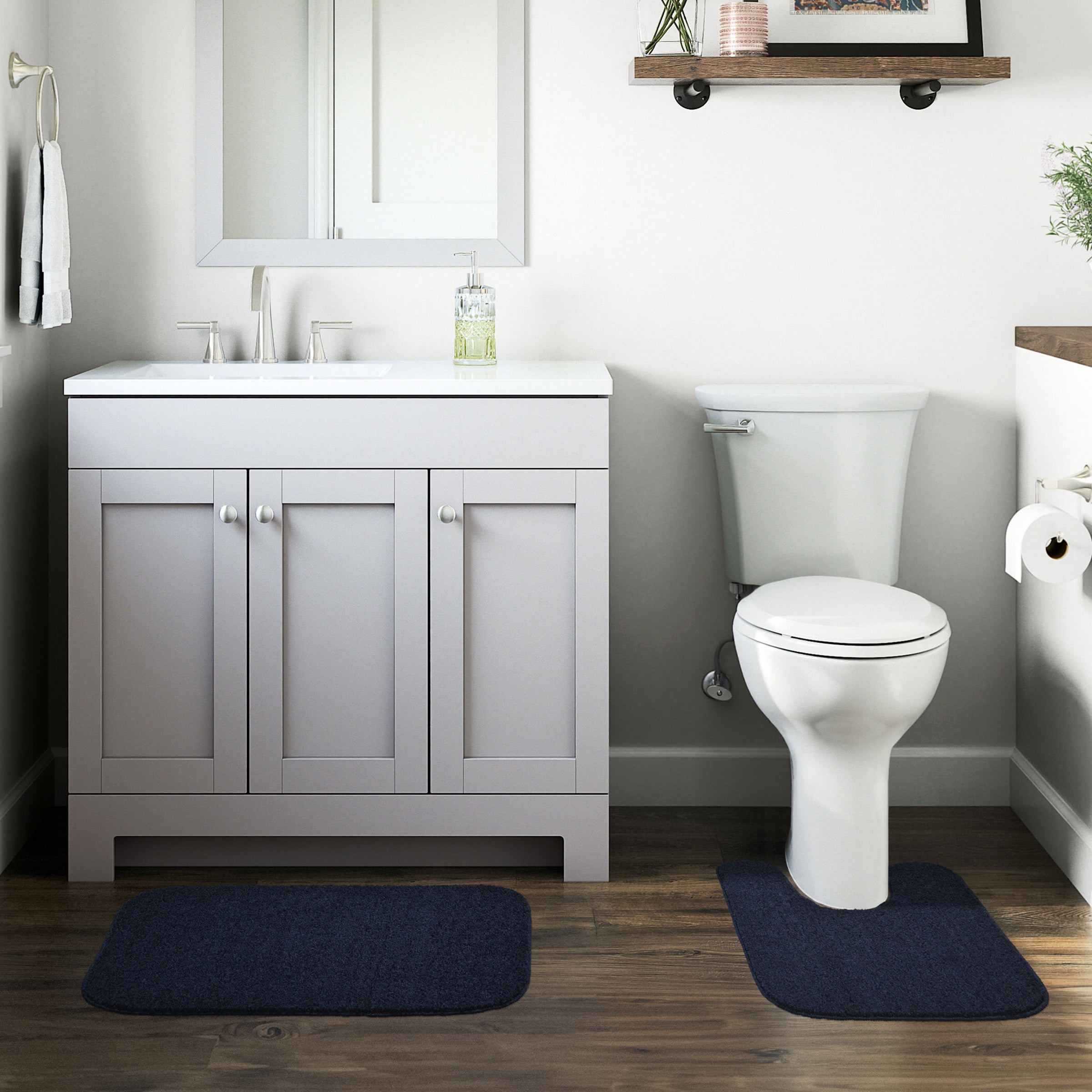 Garland Rug Gramercy Washable Bath Rug Set, 2-Piece (20"x34" & Contour Rug) Navy