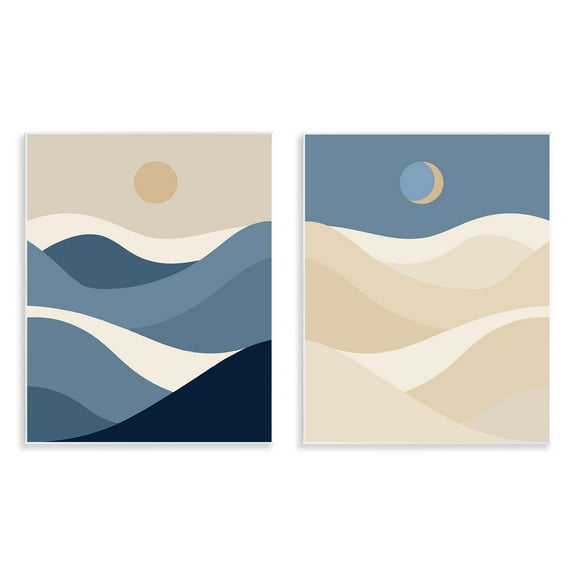 Stupell Industries Moon Over Soft Ripples Landscape & Nature Painting Unframed Art Print Wall Art, 11 x 14, Set of 2