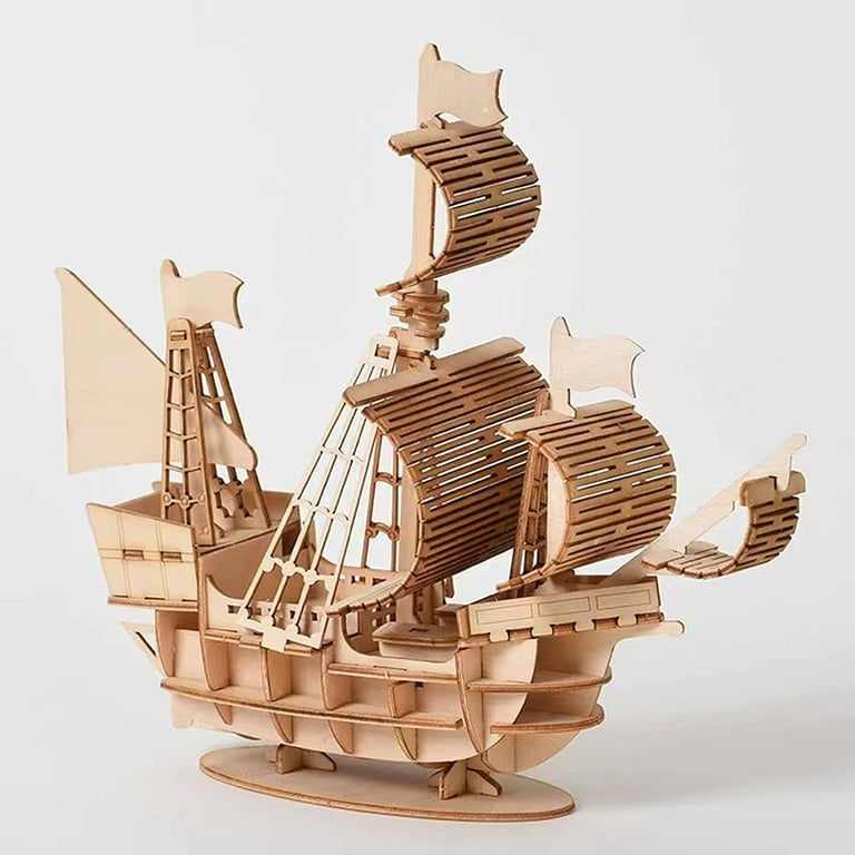 3D Wooden Puzzle for Adults and Kids, DIY Pirate Ship Model