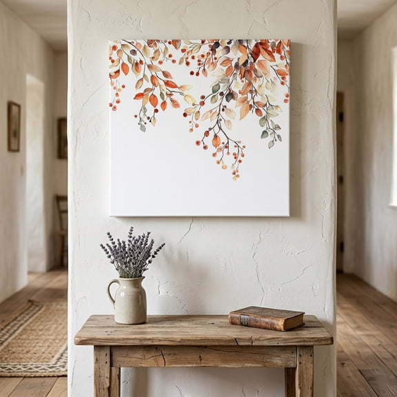 Ships Next Day Canvas Wall Art 10"x10", Fall Leaves Wood Framed Canvas Print Painting, Farmhouse Orange Eucalyptus Leaf Floral Ready to Hang Small Picture Wall Decor for Home Kitchen Nursery Office