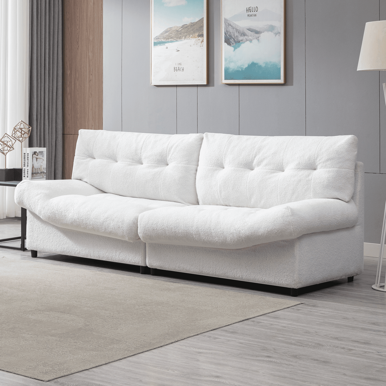 MUZZ Modern Lambs Wool Fabric 3-Seater Sofa Couch Modular Sectional ...