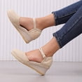 thumbnail image 5 of Rokment Espadrilles Platform Wedges Closed Toe Dress Sandals for Women Beach Summer Vintage Comfortable Lined Ankle Strap High Heels Casual Dressy Shoes Spring Beige Size 6, 5 of 7