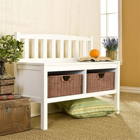 SEI - White Bench with Basket Storage