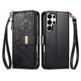 thumbnail image 3 of Dteck Magnetic Wallet Bag Case for Samsung Galaxy S26 Ultra,Flower Pattern Leather Card Slots Wallet Case with Wrist / Shoulder Straps Shockproof Kickstand Cover for Galaxy S26 Ultra,Black, 3 of 8