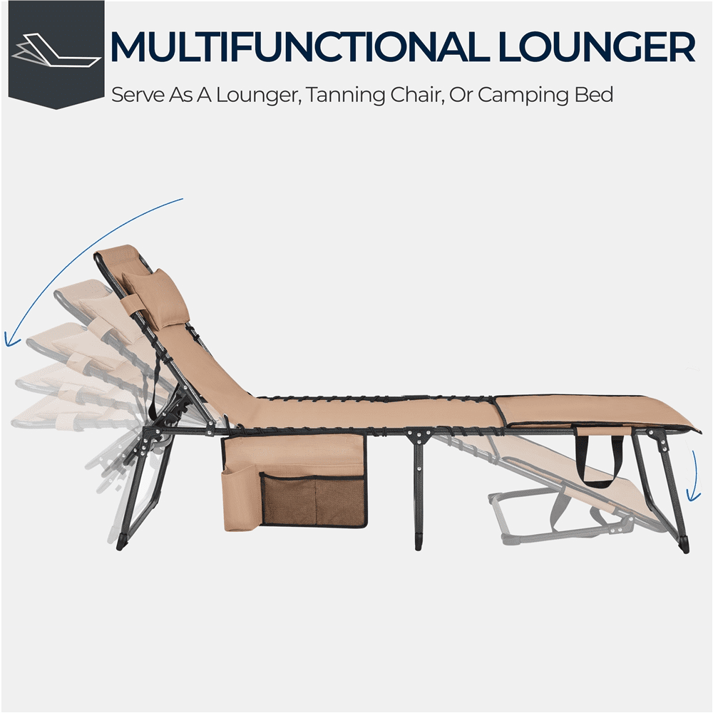 Renwick Outdoor Folding Adjustable Tanning Chair with Face Hole, Beige