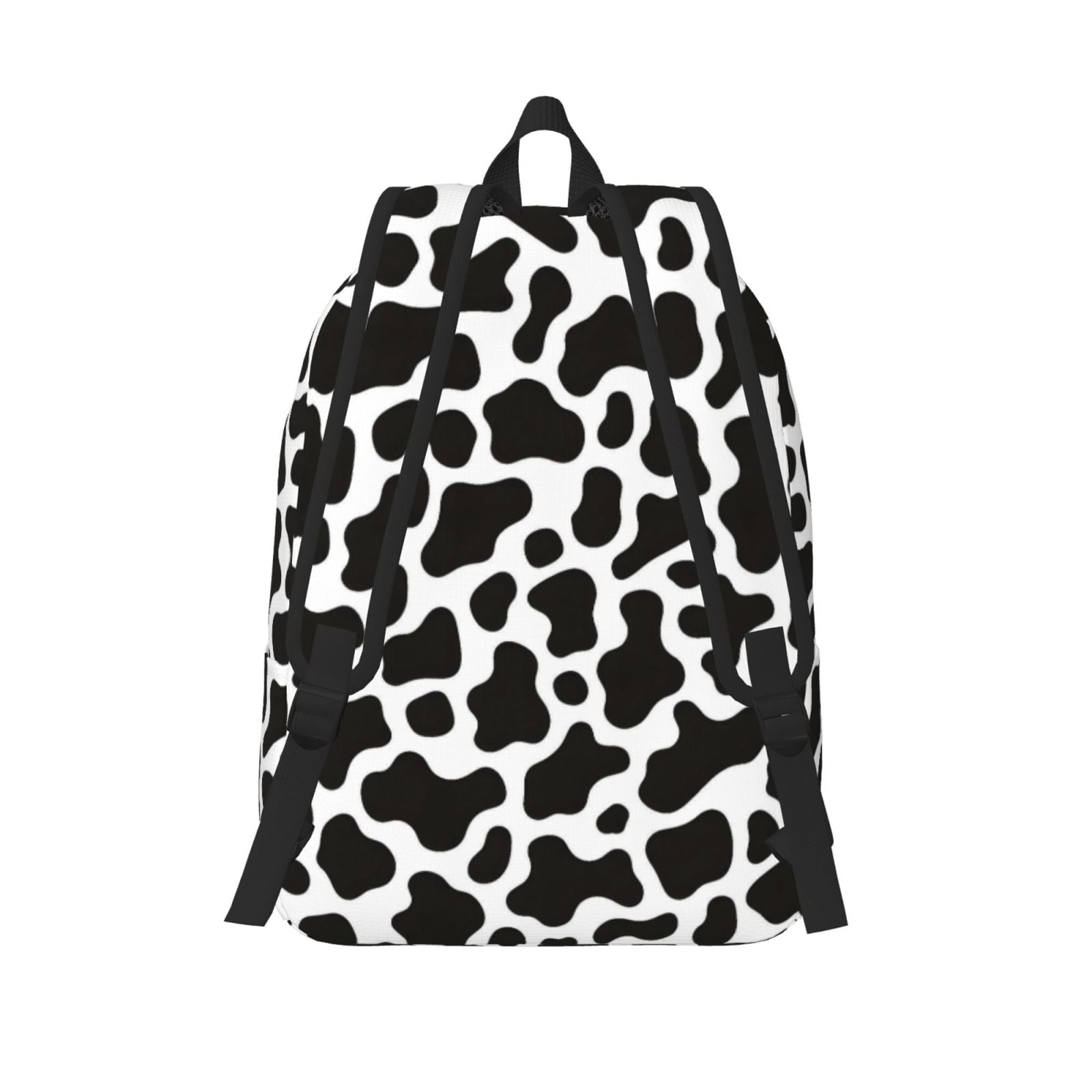 Casual Canvas Backpack Without Interlayer Large Capacity Stick Bag Design For Outdoor Shopping Office Outdoor Sports Black White Cow Print Small