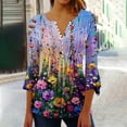 thumbnail image 2 of CYMMPU 3/4 Sleeve Blouses for Women Dressy Casual Spring Tops Button V Neck Flare Sleeve Tunic Tops Loose Fit Summer Trendy Shirts Flower Printed Pleated Dressy T-Shirts Multicolor S, 2 of 5
