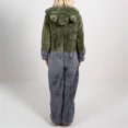 thumbnail image 3 of Gibobby Mono Bombachos Pijamas de manga larga de lana artificial para mujer Casual Color sólido Cremallera Suelta con capucha Mono Pijamas Casual Invierno Cálido Orejas lindas(Gris， XL), 3 of 5