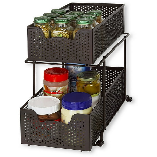 SimpleHouseware 2 Tier Sliding Basket Organizer Drawer, Bronze