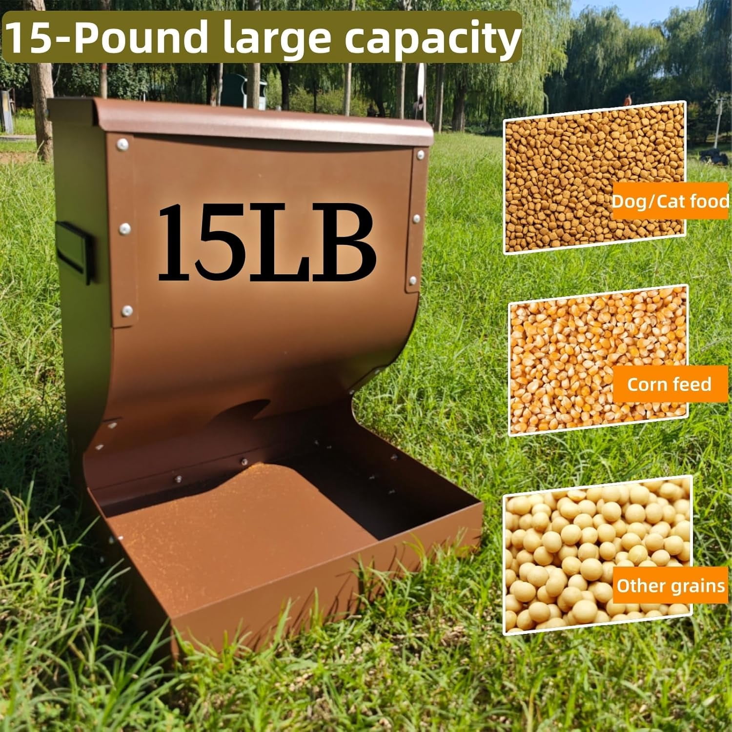 Automatic Dog Feeder Large Breed, 15lb Indoor/Outdoor Gravity Feeder for Dogs