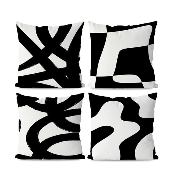 Black and White Throw Pillows Covers 18x18 Decorative Abstract White and Black Pillow Cover Room Decor for Living Room Sofa Couch Set of 4 Home Cojines Decorative para Sala