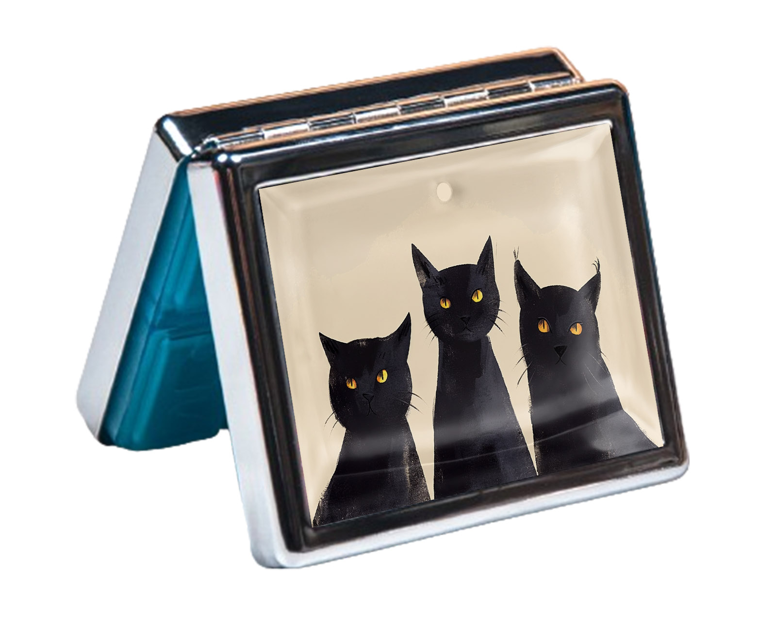 Three Cats 7 Days Chromed Shiny Silver Pill Organizer with Mirror Inside Has 8 Separate Compartments Rectangle Cute Travel Pill Organizer for Purse 7 Days Pill Box Pill Case