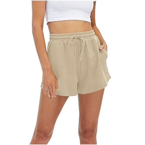 Summer Shorts for Women Elastic Waist Drawstring Wide Leg Shorts Solid Casual Loose Fit Lounge Pants with Pockets