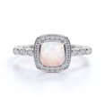 thumbnail image 1 of Genuine 1 ct Cushion Cut Fire Opal and Moissanite Vintage Engagement Ring in 18K White Gold over Silver, 1 of 4