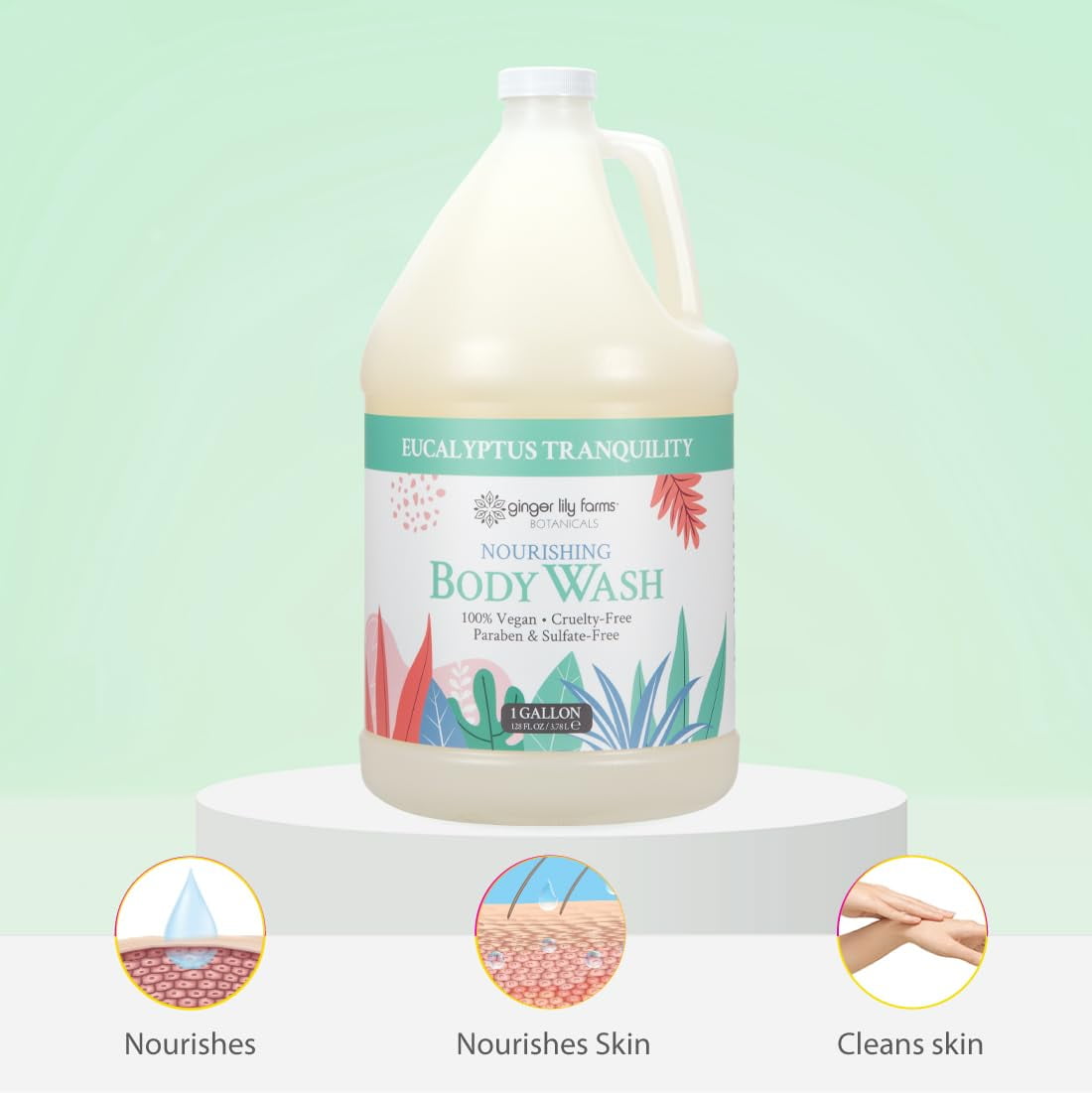 Ginger Lily Farms Botanicals Nourishing Body Wash, Eucalyptus Tranquility, 100% Vegan & Cruelty-Free, 1 Gallon (128 fl oz) Refill