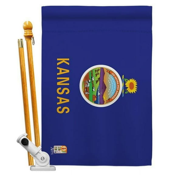 Americana Home & Garden AA-SS-HS-140517-IP-BO-D-US18-AG 28 x 40 in. Kansas States Impressions Decorative Vertical Double Sided House Flag Set & Pole Bracket Hardware Flag Set