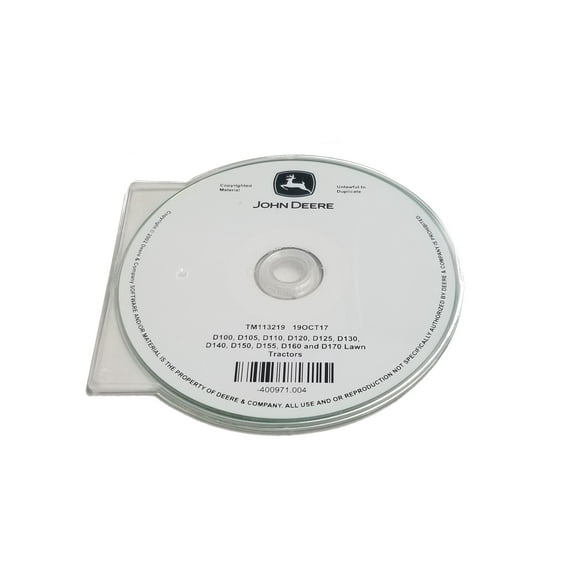 John Deere D100/D105/D110/D120/D125/D130/D140/D150/D155/D160/D170 Lawn Tractors Technical CD Manual - TM113219CD