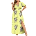 thumbnail image 1 of Pisexur Robes pour Femmes Mode Bohème à Imprimé Floral Robe Maxi Été Décontractée Col en V Manches Courtes Robe d'Été Taille Haute Tunique Ample Fendue Longue Robe Grande Taille Robes pour Femmes G-5TG, 1 of 5