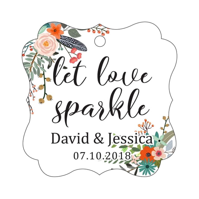 Darling Souvenir Personalized Fancy Frame Paper Tags Wedding Sparklers Let Love Sparkle Custom Hang Tags-Floral White-100 Tags