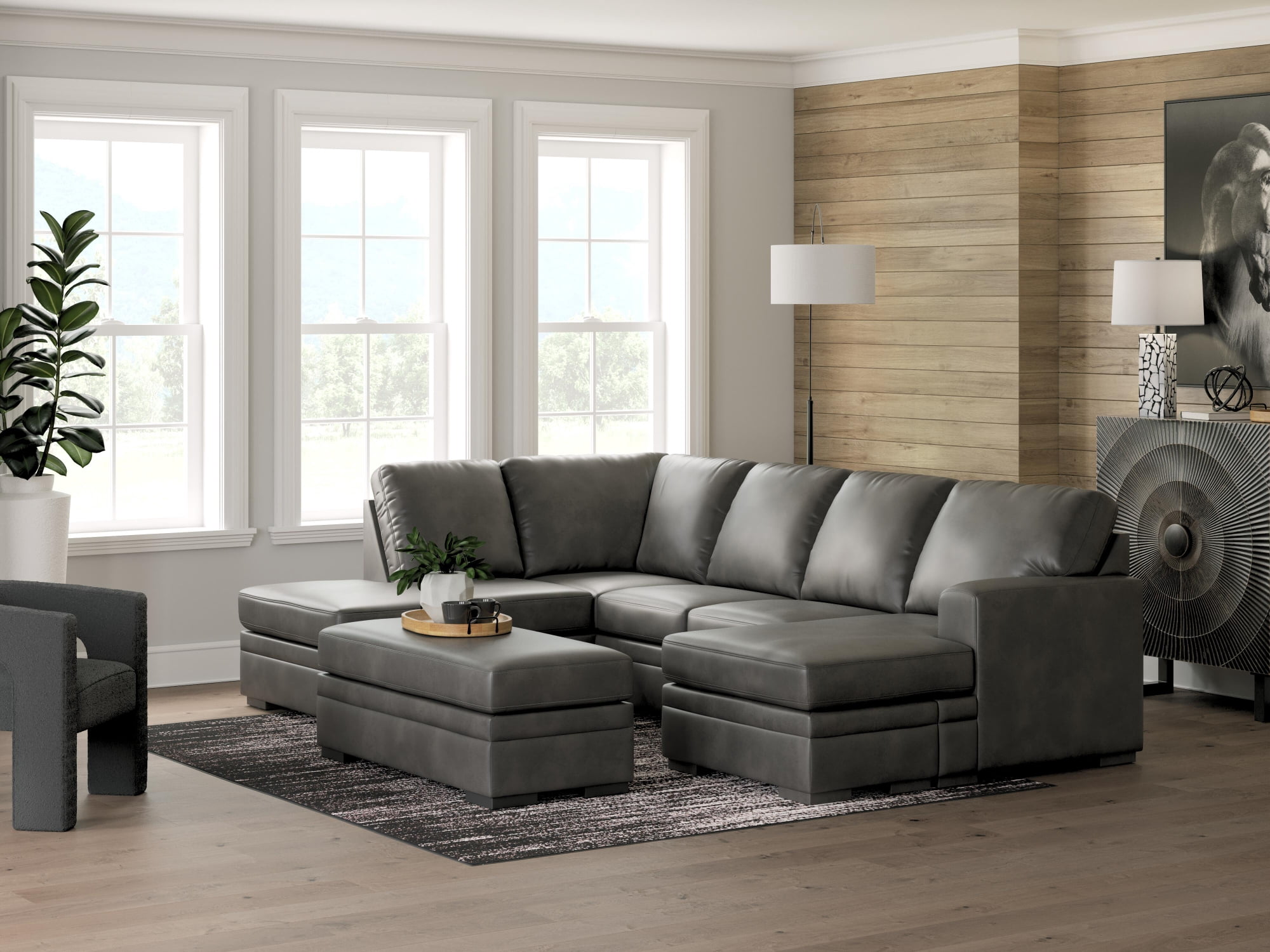 Signature Design by Ashley Brickett Oversized Accent Ottoman, Suede-Soft Faux Leather Upholstery, Shadow Gray