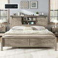thumbnail image 5 of PLAUIN 44" H farmhouse King Bed Frame, Rustic Wood Platform with Bookcase Headboard, Grey, 5 of 9