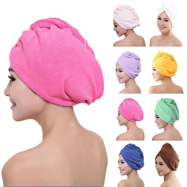 Details about   Bath Hat Quick Wrap Drying Loop Cap Hair Button Turbie Towel Twist 
