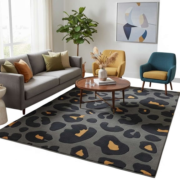 ALEF HOME Art Deco Tufted Multicolor Leopard Print Area Rug, 5x8 ft, Quick Dry