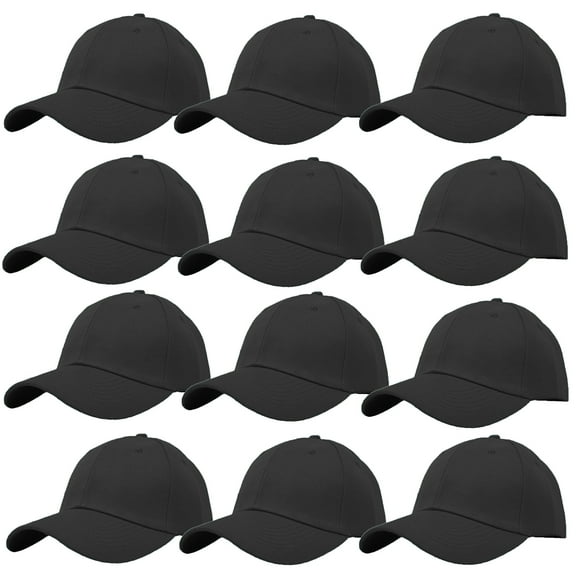 Wholesale 12-Pack Plain Baseball Cap Adjustable Solid Blank Curved Sun Visor Ball Hat Black