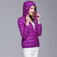 thumbnail image 5 of Ikevan Women Coats Casual Light Outerwear Solid Hooded Zippers Pocket Down Jackets Purple 6(M), 5 of 7