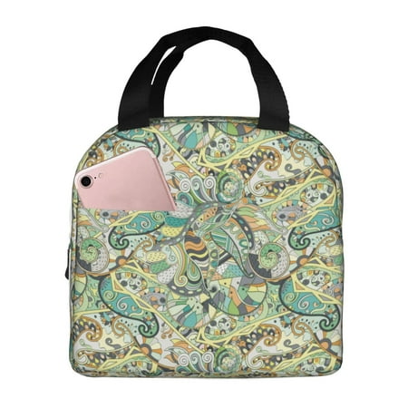 Insulated Lunch Bag for Women Men - Green Paisley Leakproof Cooler Lunch Box for Women Men  Lunch Tote Bags for Work School Picnic Travel