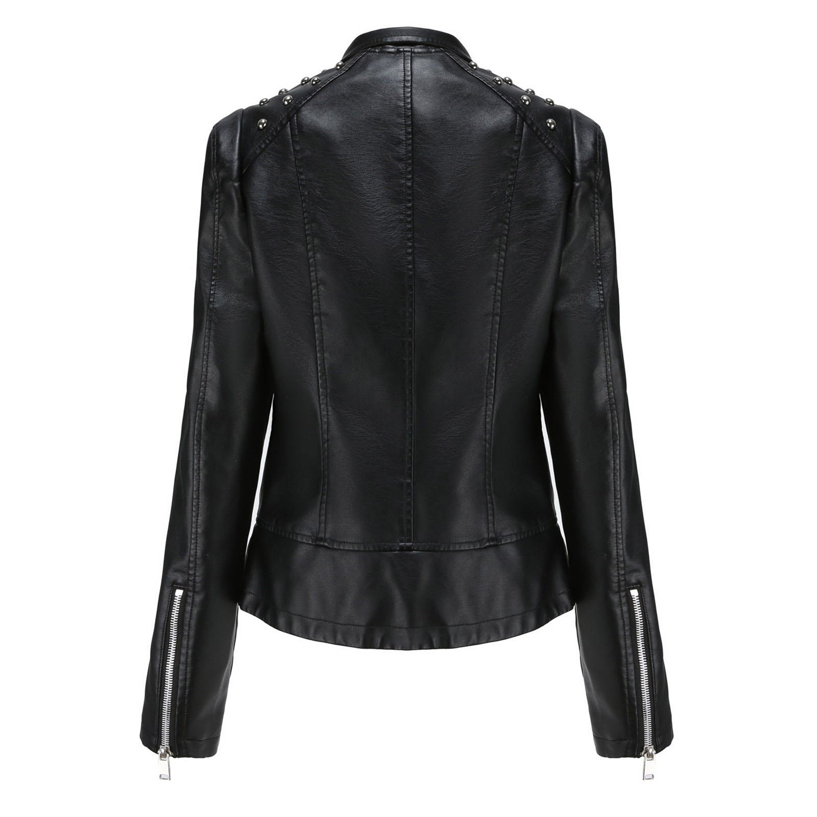 Leather Jacket for Women Fashion Faux Leather Zipper Motorcycle Jacket Plus Size Leather Tops Moto Biker Short - image 4 of 7