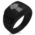 thumbnail image 1 of Stainless Steel Demeter Greek Goddess of Agriculture Geometric Pattern Step-Down Biker Style Polished Ring, 1 of 1