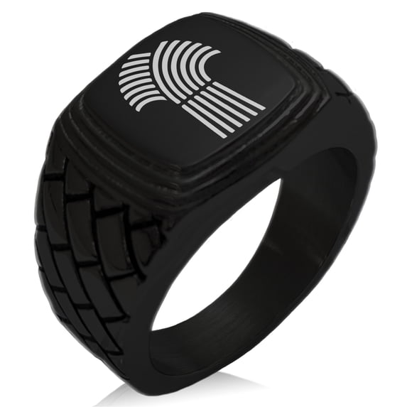 Stainless Steel Demeter Greek Goddess of Agriculture Geometric Pattern Step-Down Biker Style Polished Ring