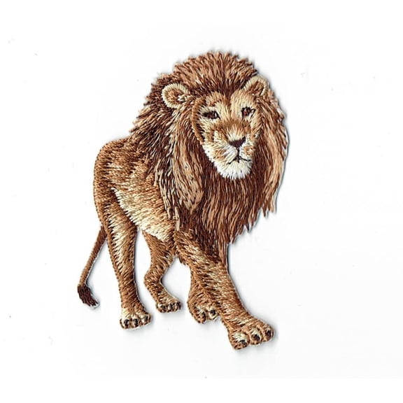 Natural African Lion Walking Embroidered Iron on Patch