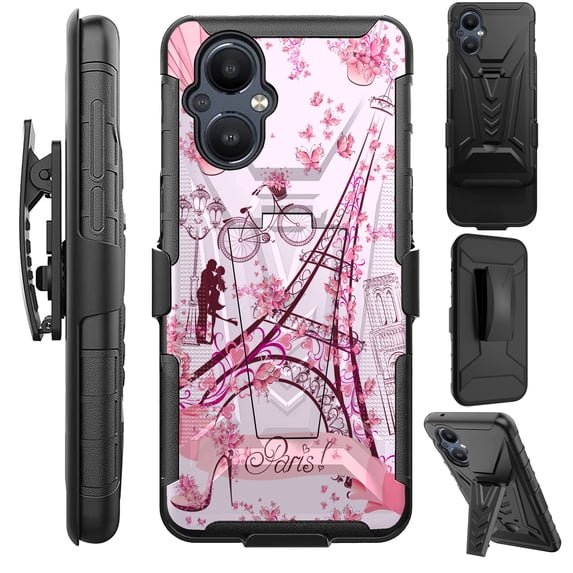 Compatible with OnePlus Nord N20 5G Hybrid Luxguard Holster Phone Case Cover (Eiffel Tower Butterfly)