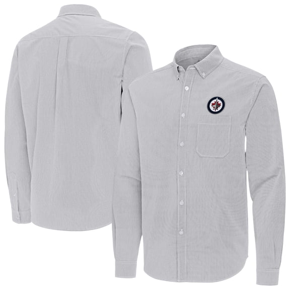 Men's Antigua Gray Winnipeg Jets Porter Woven Tri-Blend Long Sleeve Button-Down Shirt