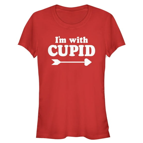 Junior's Lost Gods Valentine's Day I'm With Cupid  Graphic Tee Red Medium