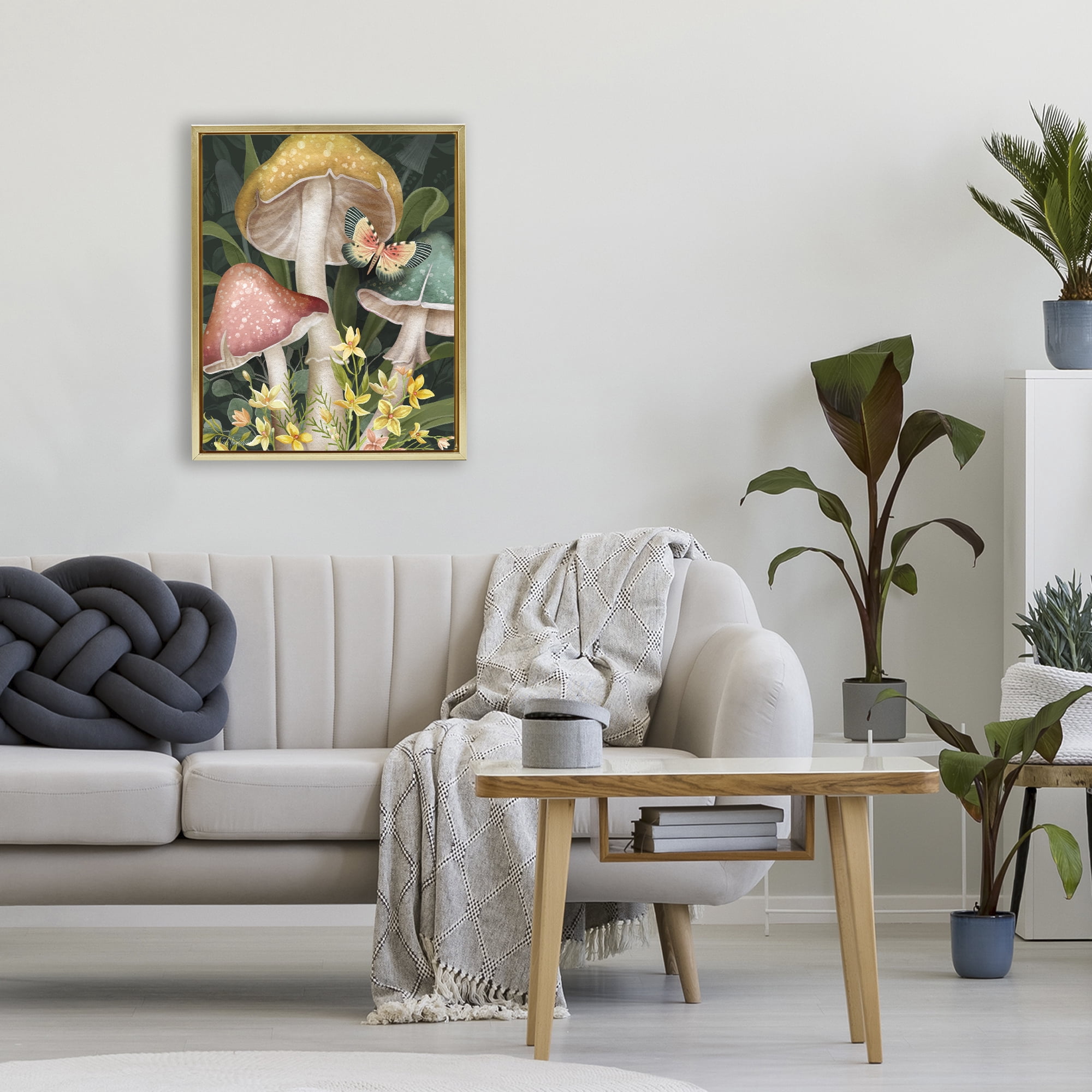 Stupell Industries Midnight Garden Mushrooms Gold Framed Floater Canvas Wall Art, design by Nicole Tamarin