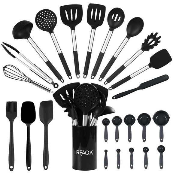 25PCs Large Silicone Cooking Utensils Set - RFAQK 446°F Heat Resistant Kitchen Utensils Set - Perfect For Non-stick Kitchen Cookware - Dishwasher Safe Spatula Set