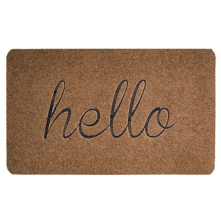 Traffic Mat - Tayyakoushi Extra Hello Front Welcome Entrance Door Mats for Indoor Outdoor Entry Garage Patio High Traffic Areas Shoe Rugs Brown 30”X18”