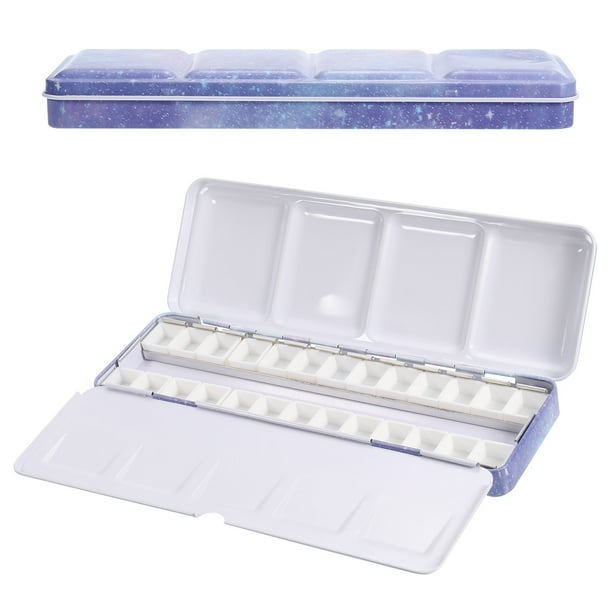 Paleta de acuarelas vacía Uxcell, caja de acuarelas de metal con 26 medios recipientes, azul 26 pozos
