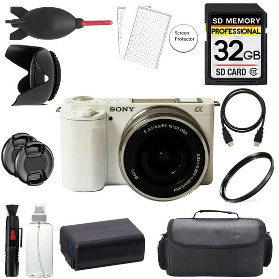 Sony ZV-E10 Mirrorless Camera 16-50mm Lens (Silver) 32GB Bag UV Filter- Basic Kit (International Version)