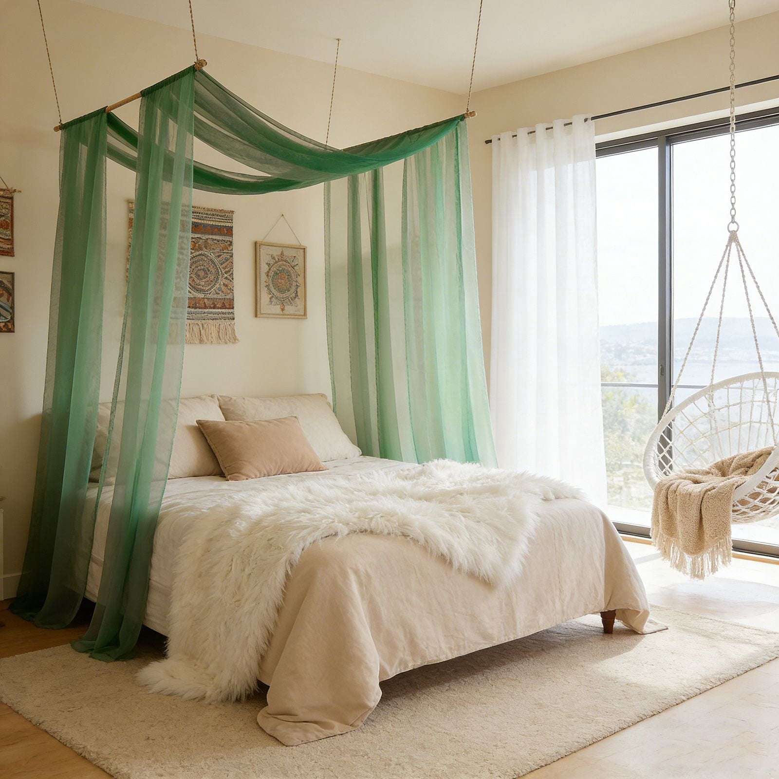 Canopy Bed Curtains Princess Bed Canopy Scarf Valance for Full/Queen Metal Bed Frame,Wood Frame Bed-2 Panel Sheer Curtain Canopy Bed Drapes