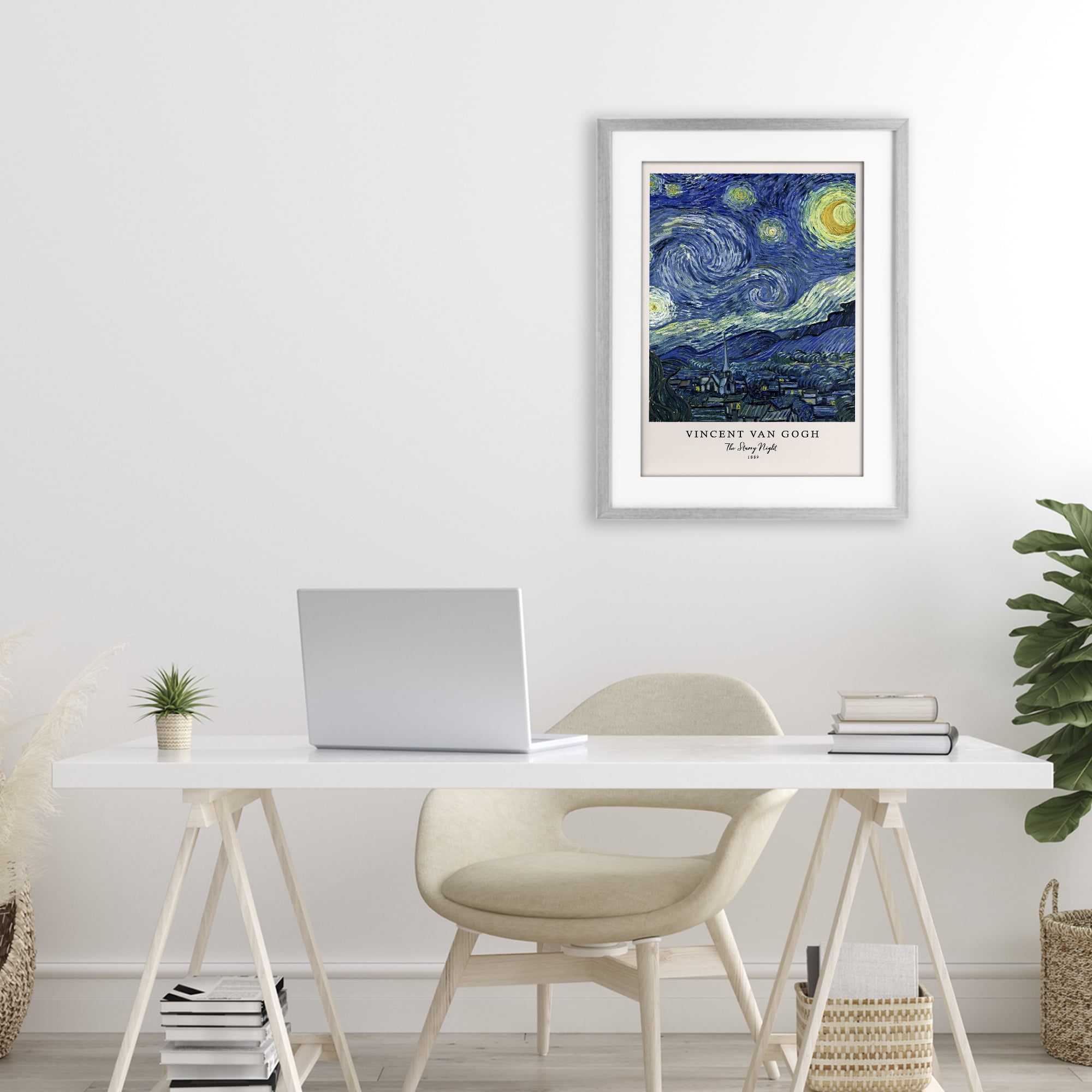 Stupell Industries Classic Starry Night Van Gogh Gray Framed Print Under Glass, design by Vintage Hustle