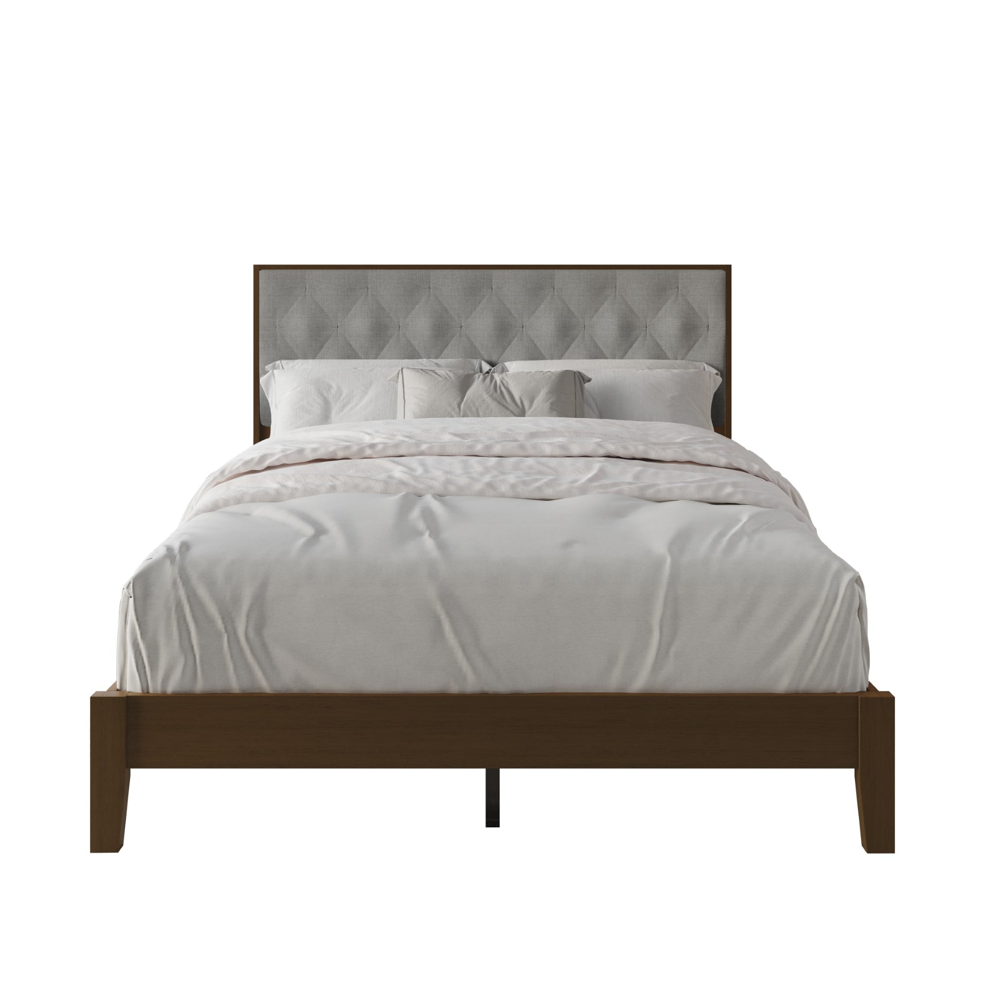 Home Design Kankakee Brown/Dark Gray Twin Solid Wood Panel Bed with Upholstered Foam-Padded Headboard, Adult, Bedroom