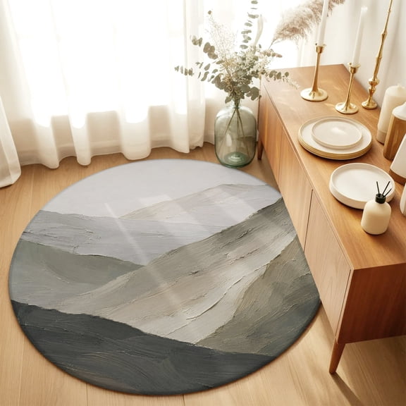 Round Rugs 3Ft, Mountain Round Area Rug Washable Indoor Throw Carpet, Vintage Abstract Nature Landscape Simple Boho Small Non Slip Circle Rug for Bedroom Living Room Home Decor Aesthetic